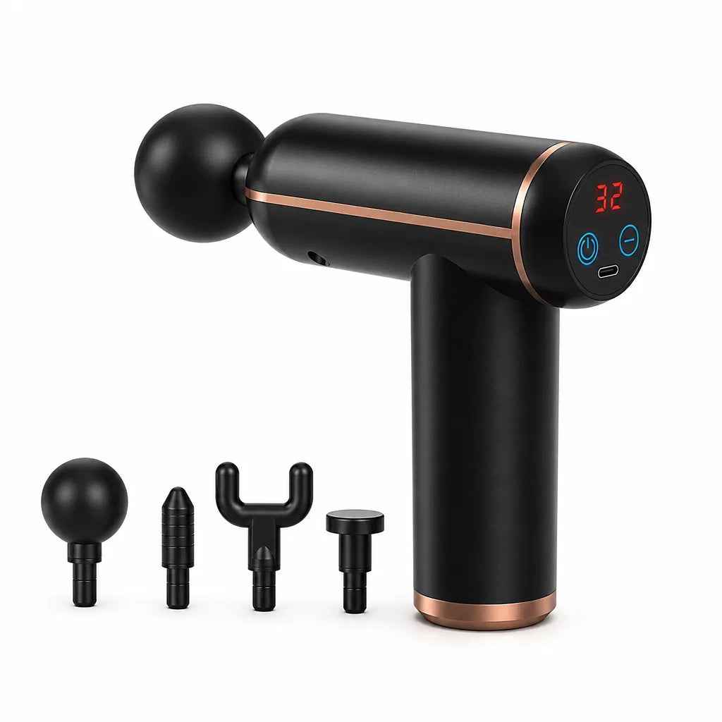 Percussive Therapy Massage Gun with Long Battery Life (4 Interchangeable Heads)