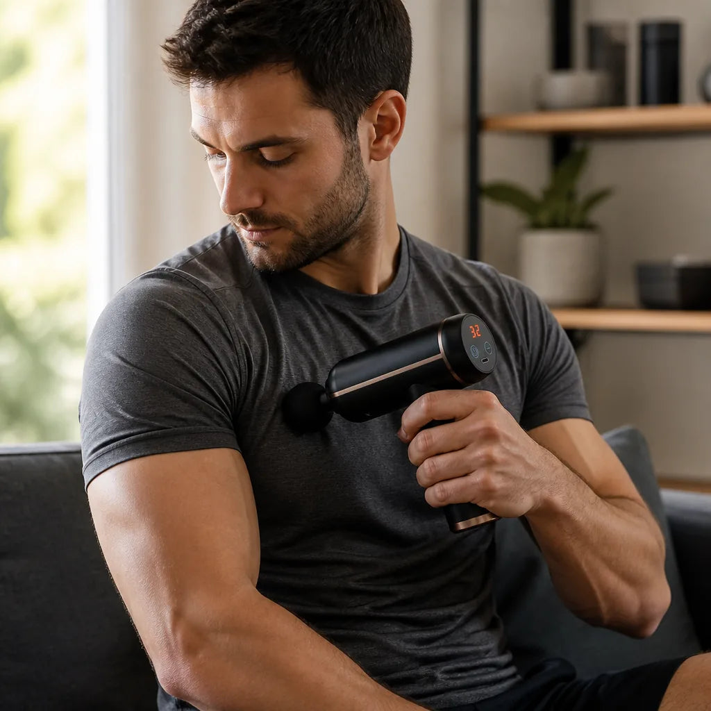 Percussive Therapy Massage Gun with Long Battery Life (4 Interchangeable Heads)